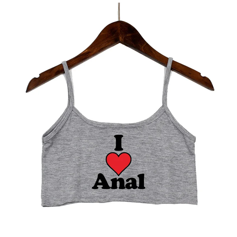 New Anal Love Heart Print Summer Women's Crop Top Sexy Elastic Cotton Camis Sleeveless Short Tank Top Bar Hot Tops for Women