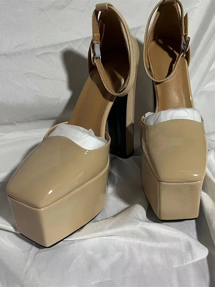 Women's Pumps Shoes New Fashion Spring Summer Shoes Chunky High Heels Platform Black Pink Ankle Strap Dress Party Shoes 43