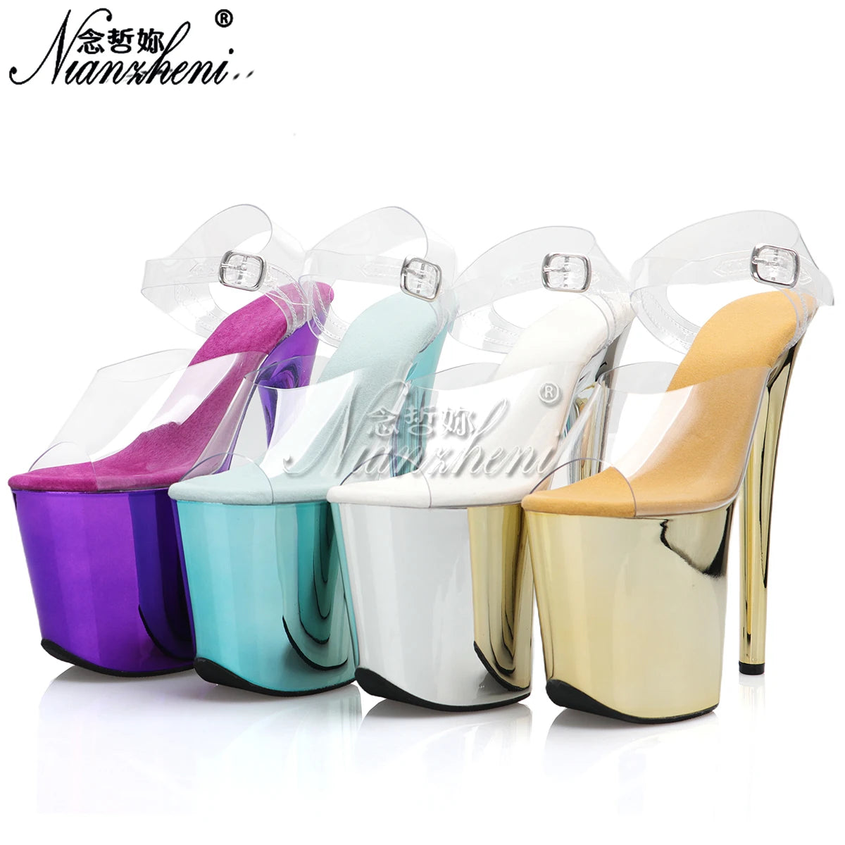 8 Inches High Heels Sexy Fetish transparent Gold 10-12Big Size 20cm Sandals Exotic platform pole Dance Stripper Dress Queen club