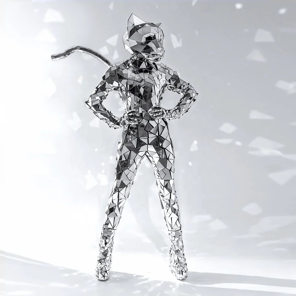Silver Mirror Women Costume Reflective Bar Show Stage Silvery Shiny Suit Dance Sequin Bodysuit Dance Costumes Adhesive Catwoman