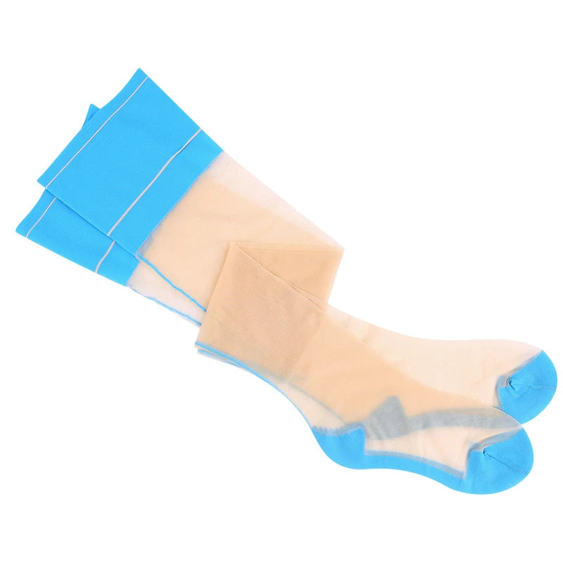 10D Patchwork Transparent Medias Retro Cuban Heel Back Seam Thigh High Stockings With Original Package Hot Pole Dance Clubwear