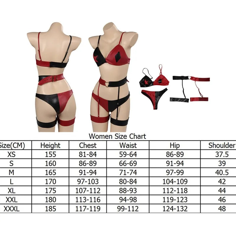Quinzel Cosplay Costume Adult/Women Jumpsuit Bikini Top Shorts Neckband Swimsuit Outfits Halloween Carnival Party Disguise Suit