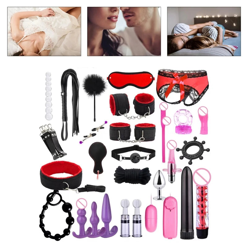 Pack of 28pcs Bed Restraints Bondage Bundle Nipple Clamp BDSM Toy Exotic Sex Game Bundle Body Toy