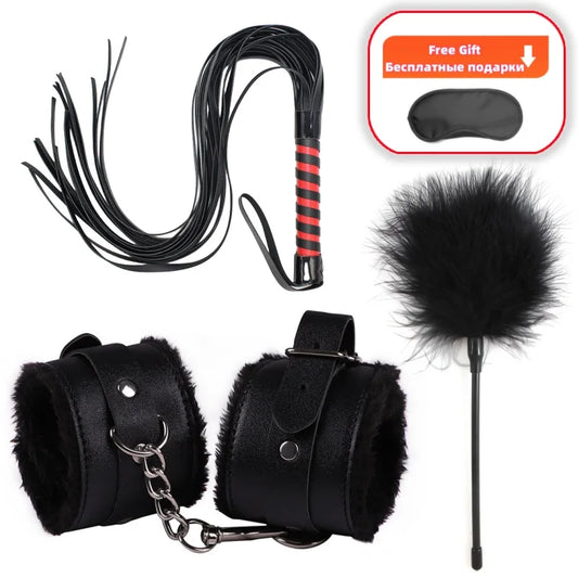 Slave Bondage Set Leather Handcuffs Rope Body Slap Strap Spanking Beat Tassel Whip Sex Toys For Bdsm Adult Games Lash Flog Tool