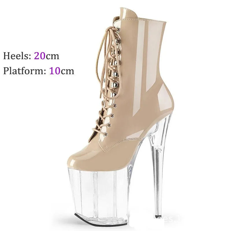 Pole Dancing sexy women's high heels, fashionable purple leather material, side zipper open, 20cm women's boots