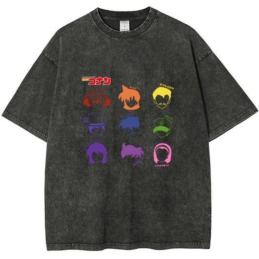 Anime Graphic T Shirt Man Vintage Washed Print Oversized Short-Sleeved Tees Women's Trendy Brand Tops Y2k Clothes Summer 2025