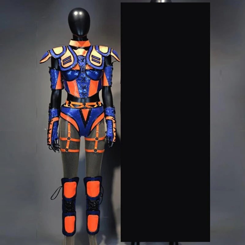 Gogo Show Stage Costume Orange Blue Futuristic Armour Performance Suit Jazz Pants Drag Queen Outfit Festival Rave Clothing 3748