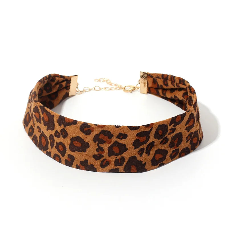 Y2k Sweet Cool Punk Puppy Footprint Tag, Leopard Pattern Horse Hair Choker Collar Leather Neck Belt Party Necklace