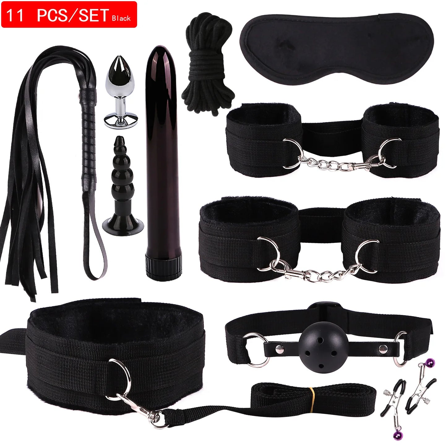 Sex Games Whip Gag Nipple Clamps Sex Toys For Couples Exotic Accessories Sexy Leather BDSM Kits Plush Sex Bondage Set Handcuffs
