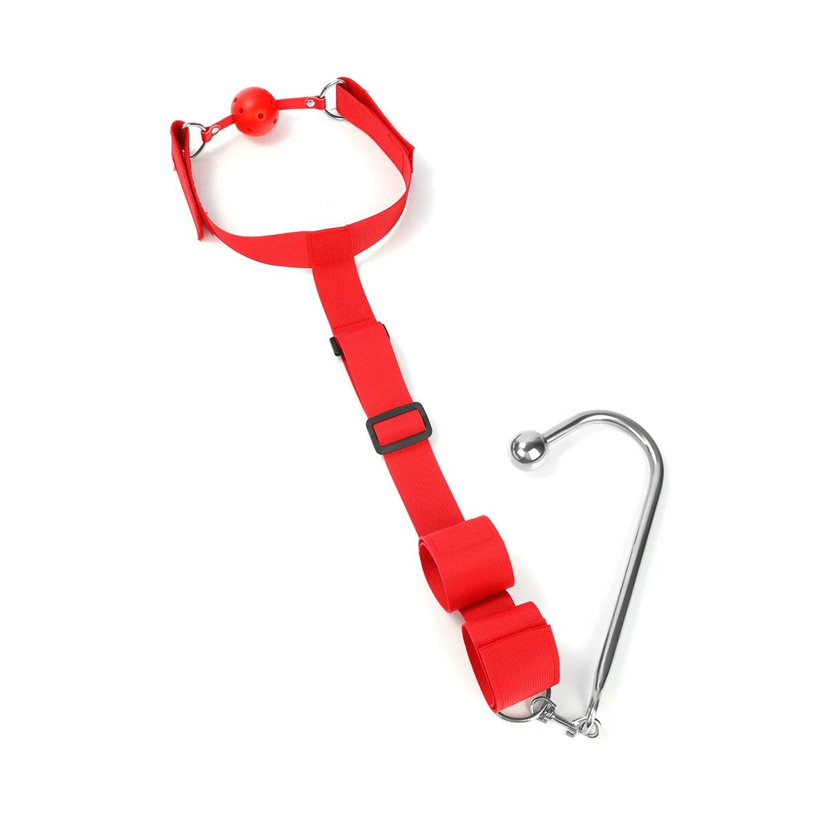 Behind The Back Handcuff Mouth Gag Harness Restraints With Metal Anal Hook Kinky BDSM Bondage Erotic Products For Adult Games