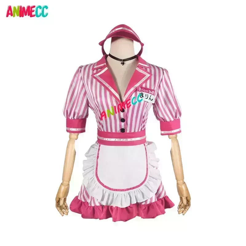 ANIMECC in Stock Marin Kitagawa Cosplay Costume Wig Pink Waitress Sweet Maid Dress Anime Halloween Party for Women