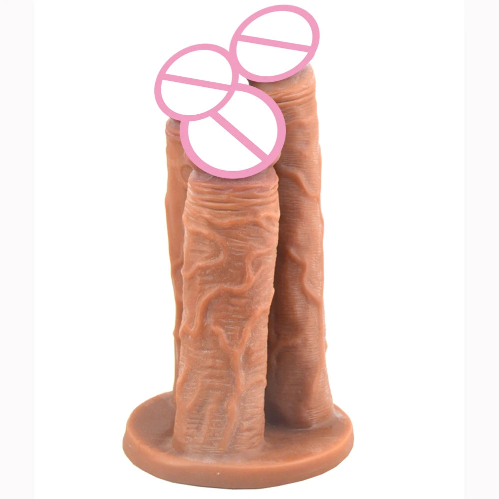 ASHBURN Three-headed FROCKING Penis Flesh Color Thick Dildo Anal Plug Vagina Stimulate Anus Massage Lesbian Flirt Adult Toys for Women Men