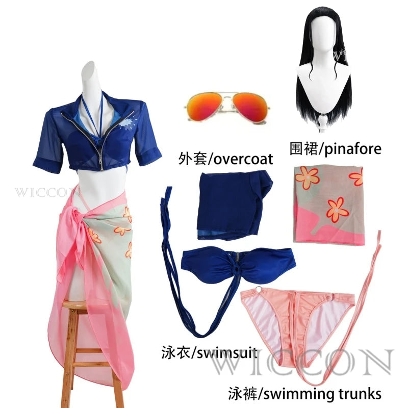 Anime Nico Robin Cosplay Costume Sexy Dresses Swimsuit Uniform Suit Glasses Wig Halloween Carnival Party Role Play  Women Set
