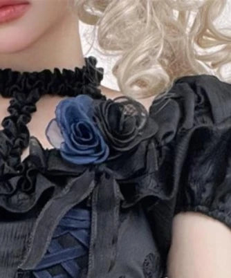 Original Gothic Black Lolita Short Dress Female Slim Fit Bubble Sleeves Neck Halloween Party Dress Women's Summer Dress 2025