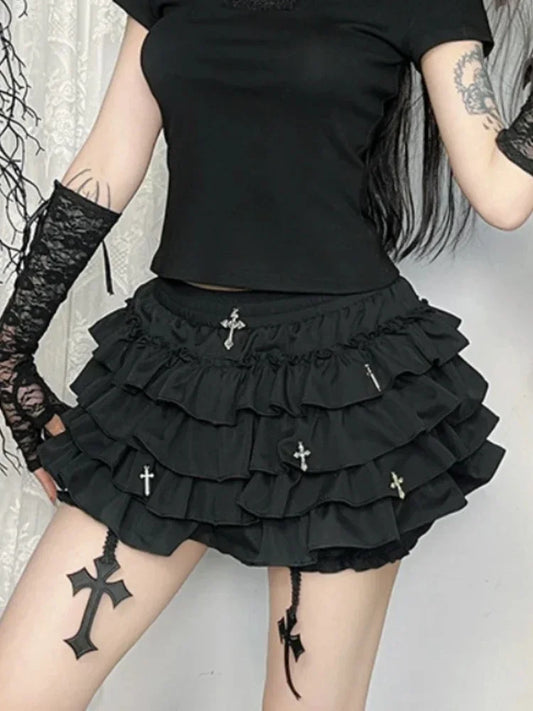 2025 New Vintage Gothic Cake Shorts Women Y2k E-girl Harajuku Punk Cross Pendant Culottes Aesthetic Fairycore Cute Kawaii Shorts
