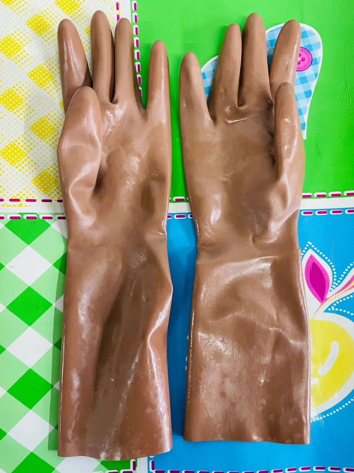 brown Latex Short Gloves 0.4mm Club Wear for Catsuit Dress Rubber Fetish Costume