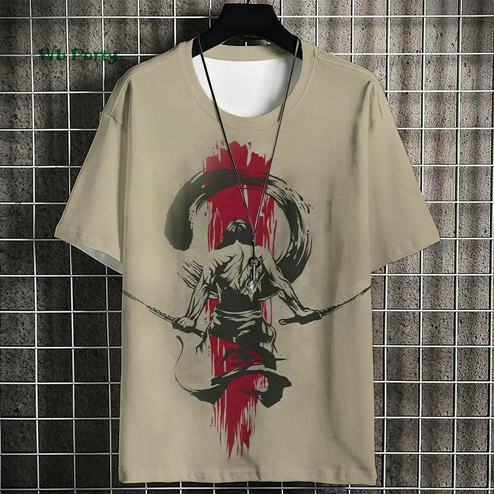 Japanese Samurai Pattern Men's T-Shirt 3D Ukiyo-E Print Short Sleeve T-Shirt Oversized Harajuku Top Summer Men's Casual Clothing