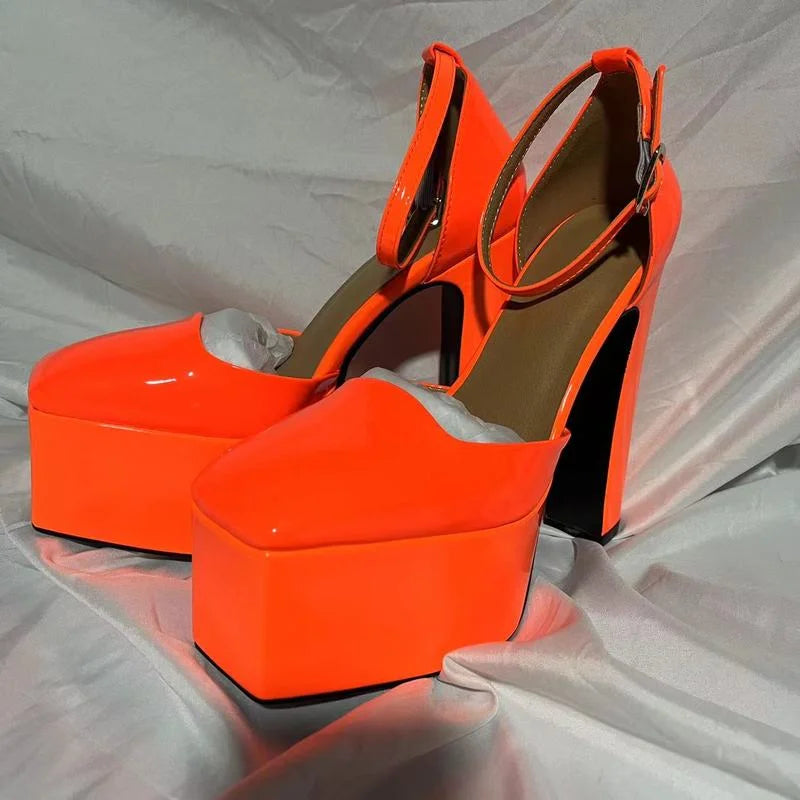 Women's Pumps Shoes New Fashion Spring Summer Shoes Chunky High Heels Platform Black Pink Ankle Strap Dress Party Shoes 43