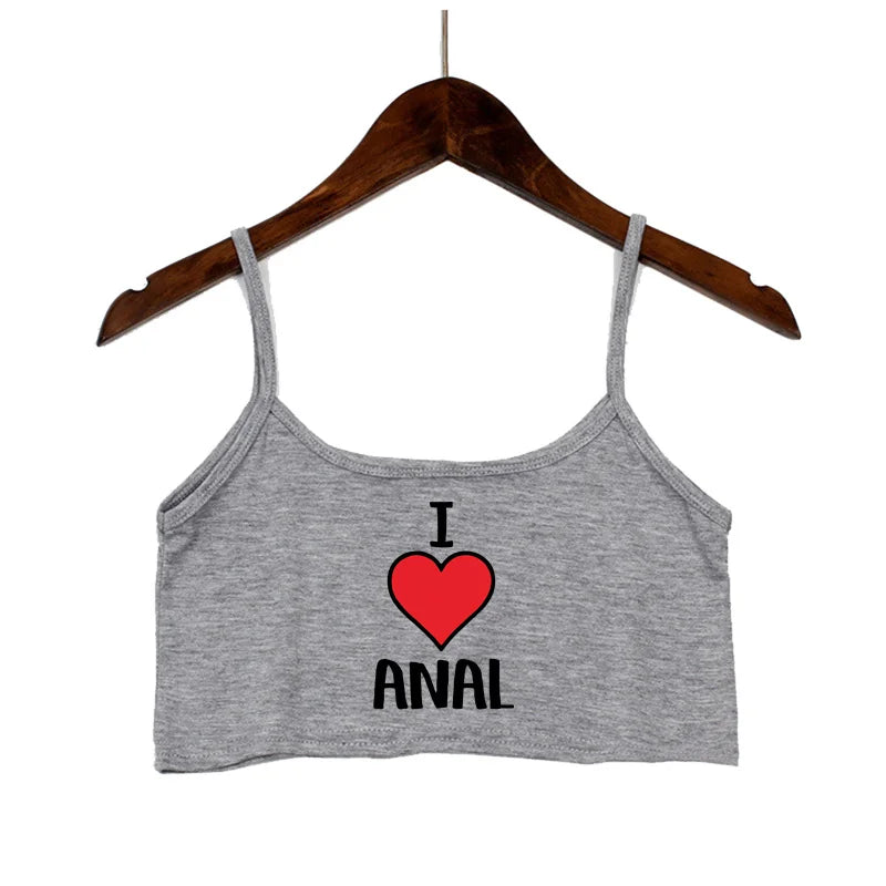 New Anal Love Heart Print Summer Women's Crop Top Sexy Elastic Cotton Camis Sleeveless Short Tank Top Bar Hot Tops for Women