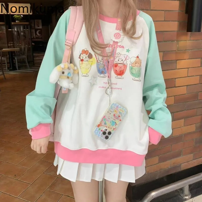 2025 Ropa Mujer Japanese Hoodies Women Clothing Long Sleeve O-neck Oversized Tops Anime Fashion Casual Sweet Y2k Sweatshirts