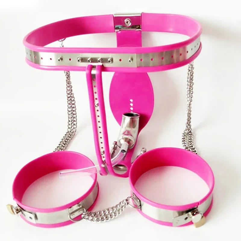 Stainless Steel Male Chastity Belt Cbt BDSM Bondage Set Cock Cage Chastity Lock Pants Thigh Ring Cuffs Adult Sex Toys For Men