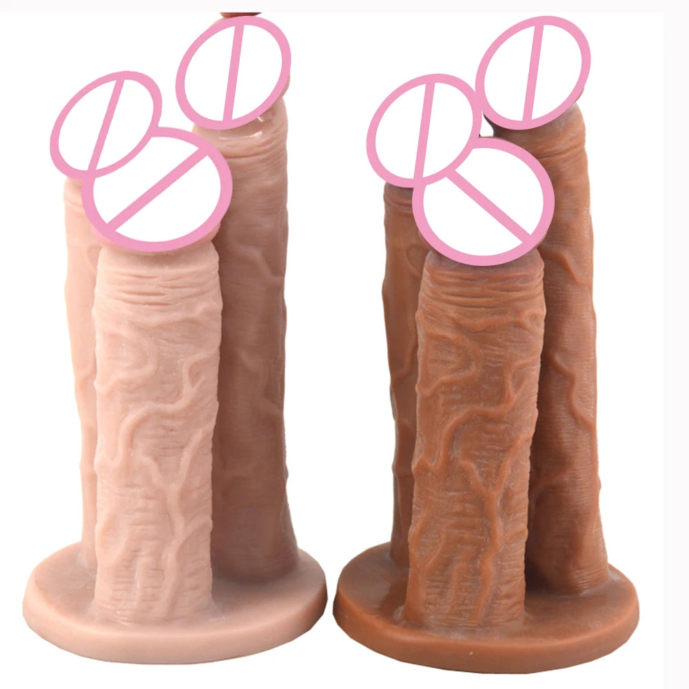 ASHBURN Three-headed FROCKING Penis Flesh Color Thick Dildo Anal Plug Vagina Stimulate Anus Massage Lesbian Flirt Adult Toys for Women Men