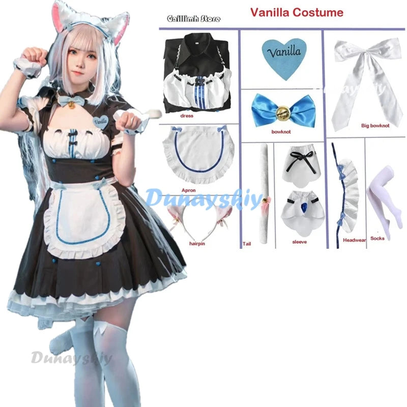 Vanilla Cosplay Costume In Stock Maid Dress Maid Outfit NEKOPARA Chocola Vanilla OVA Maid Game Uniform Cat Neko Girl Women