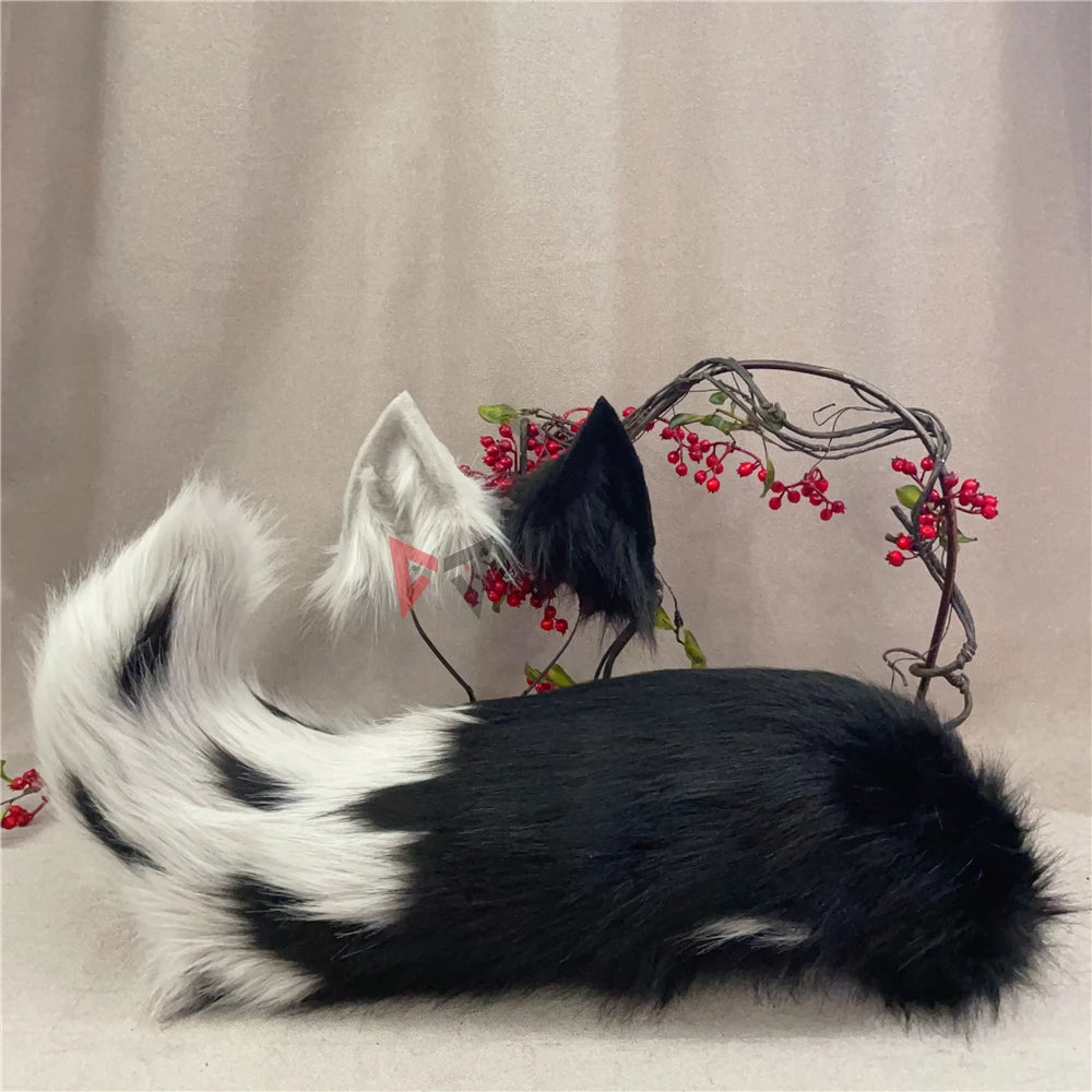 New Hand Made Work Halloween Blond Red Wolf  Wolves Ears Hairhoop Headwear Tail  Black Green Costume Accessories Custom Made