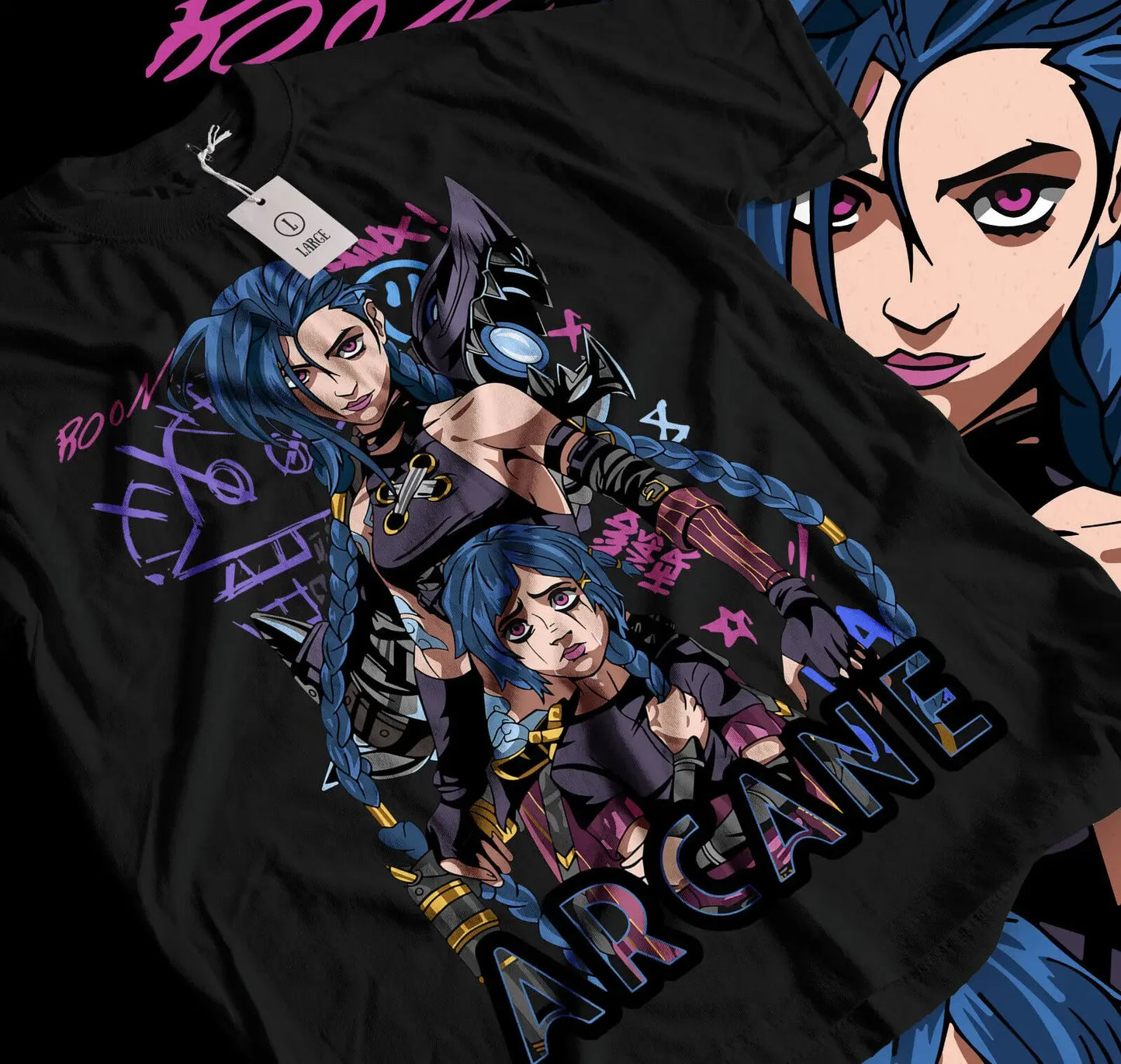 Jinx Arcane T-Shirt Japanese Anime Cartoon Jinx Black T-Shirt 044  Graphic T Shirts  Oversized T Shirt Women's Clothing