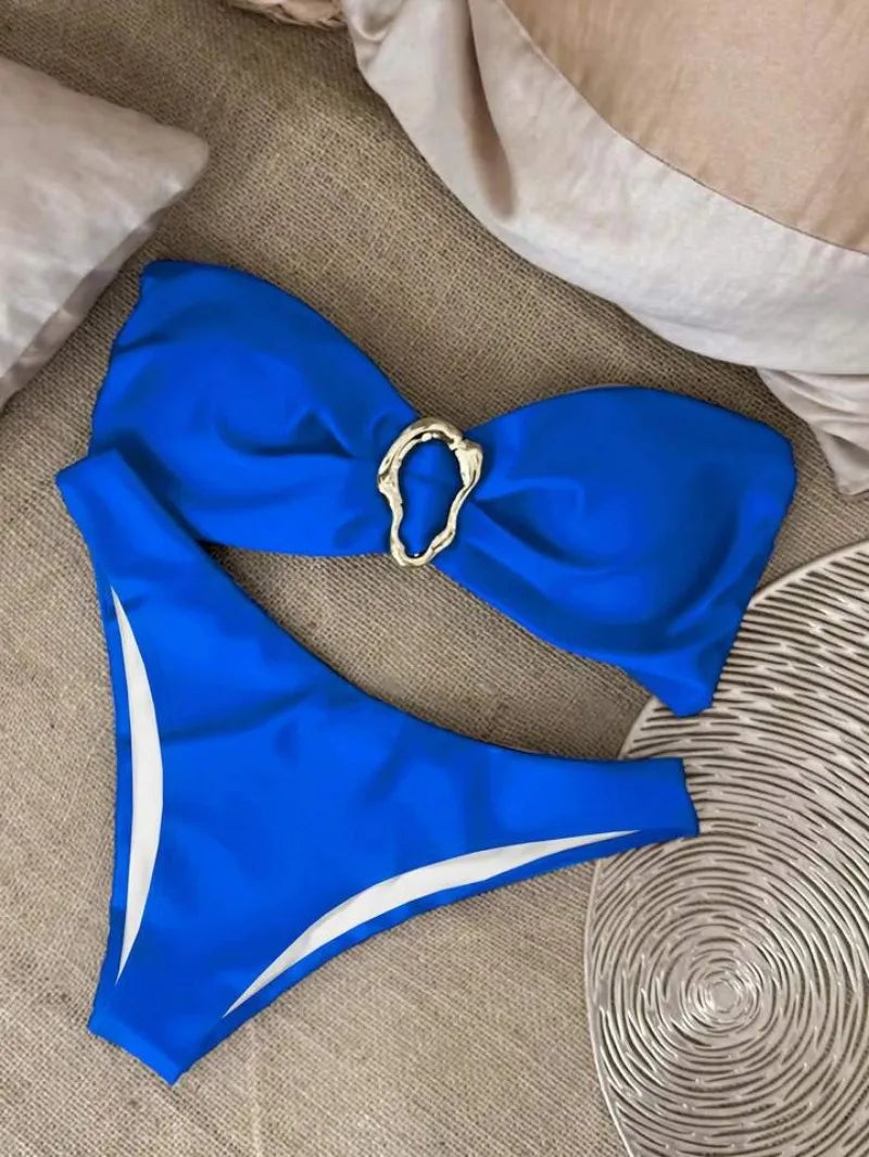 New Sexy Bikini Solid Color Tube Top Split Women Swimsuit Swimsuit Women