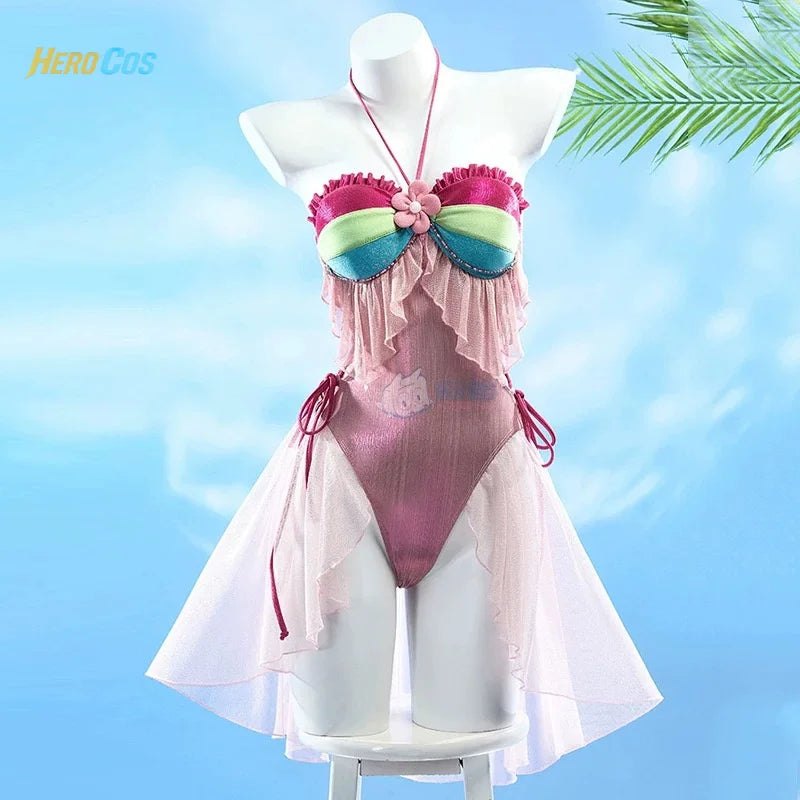 Anime Winx Club Cosplay Flora Costume Summer Piece Swimsuit with Wing Halloween Carnival Party Christmas Play Role Clothes