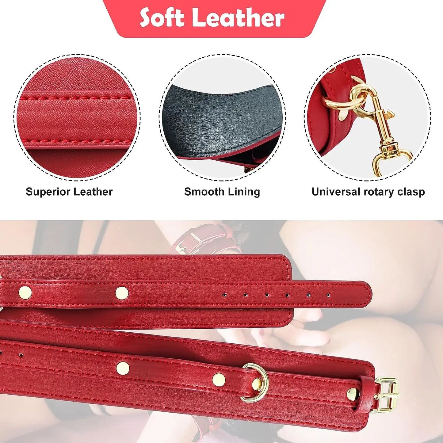 5PCS Red Sex Bondage Adult Toy SM Games Sexy Adjustable Leather BDSM Bondage Sex Toys Betish Bondage Neck to Wrist Couples Toy