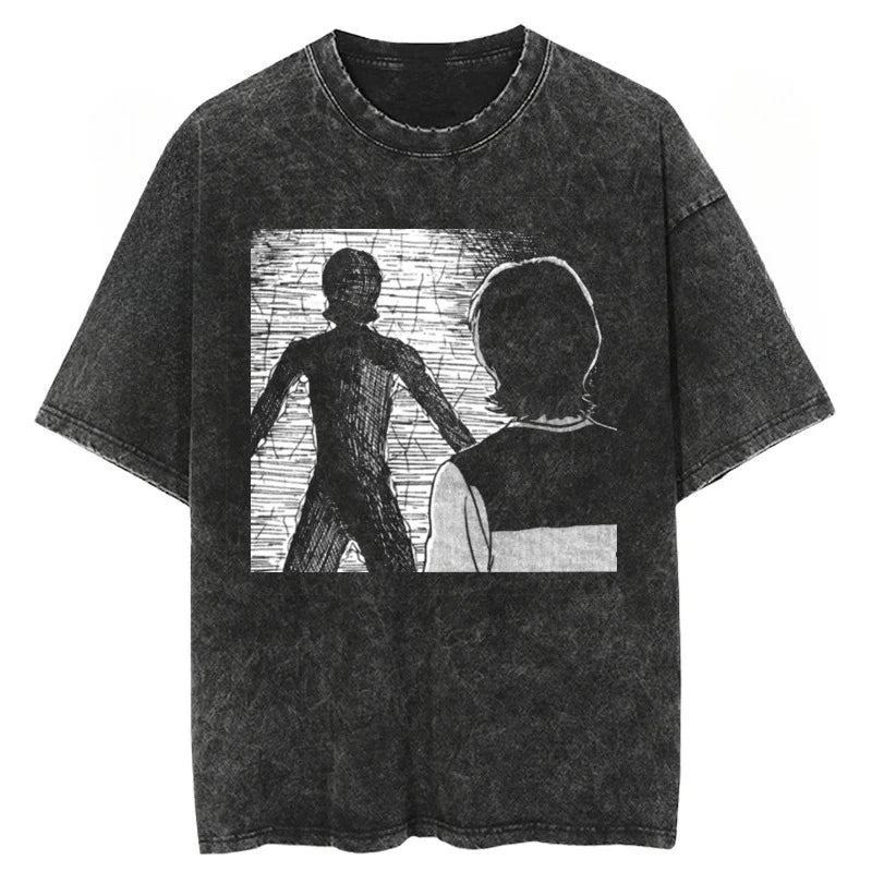 Anime Tomie Kawakami Junji Ito High-Street Washed Distressed Casual Sporty Light Luxury Men's Tees, Women's Short Tees & Couple
