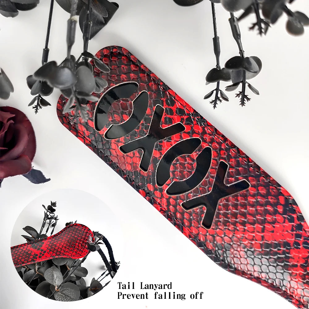 3pcs Bondage Kits Snake Leather Restraint BDSM Sets XOXO Paddle Spanking Whip and Blindfold Bondage Sex Toy for Couples