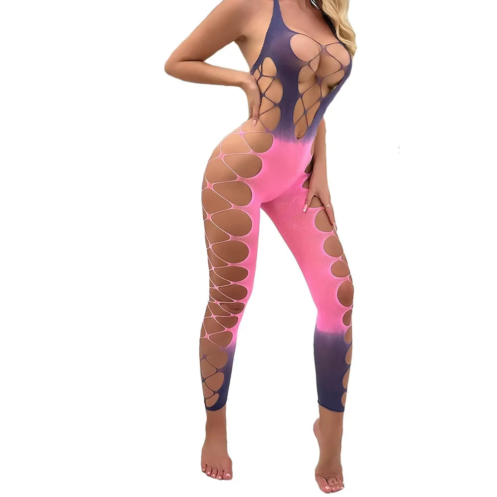 Sexy Lingerie Color stitching Babydolls Porno Women Open Crotch Fishnet Erotic Lingerie Babydoll Sexy Erotica Beach net Costume