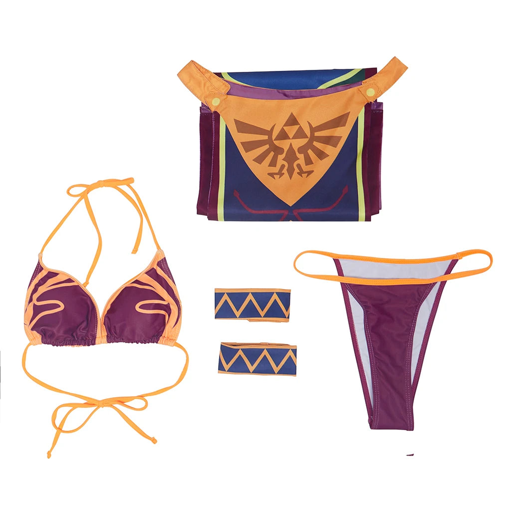 Game Twilight Princess Cosplay Costume Adult Women Swimsuit Bikini Party Set with Wrap Skirt Breath of the Wild Cosplay Swimwear