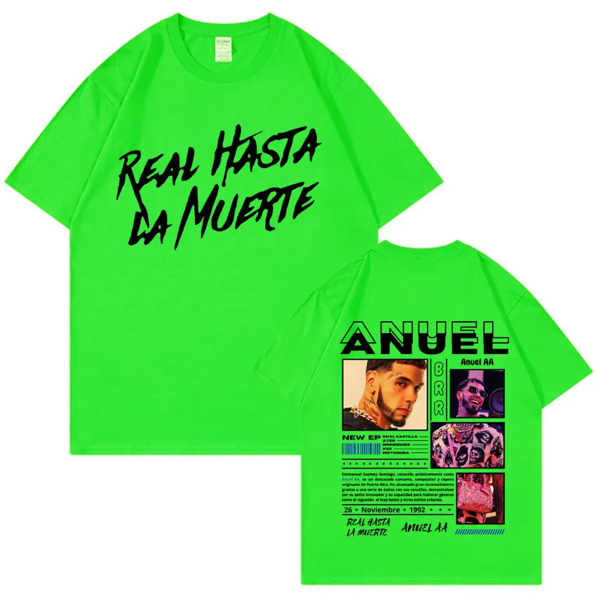 Rapper Anuel AA Real Hasta La Muerte T Shirt Men Fashion Hip Hop Streetwear T Shirts Unisex Casual 100% Cotton Oversized T-shirt