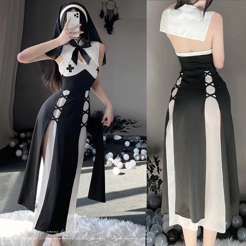 AniLV New Nun Series Uniform Halloween Cosplay Women Medieval Convent Sister Dress Outfit Set Costumes