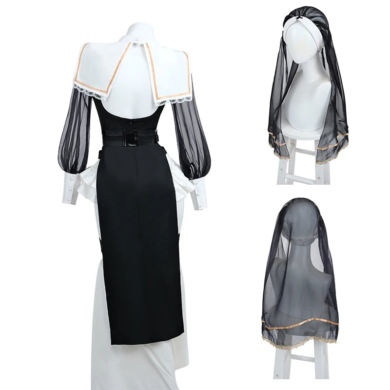 ROLECOS Nun Cosplay Costume Women Uniform Set-Party Halloween Outfit Adult Nun Dress Black Apparel Masquerade Show Costumes PVC