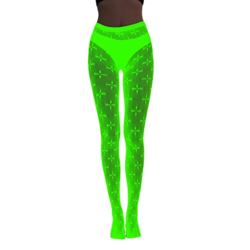 Women Glow in Dark Halloween Fishnet Pantyhose Luminously Spiderweb Skull Pattern Mesh Tights Stockings Party Hosiery