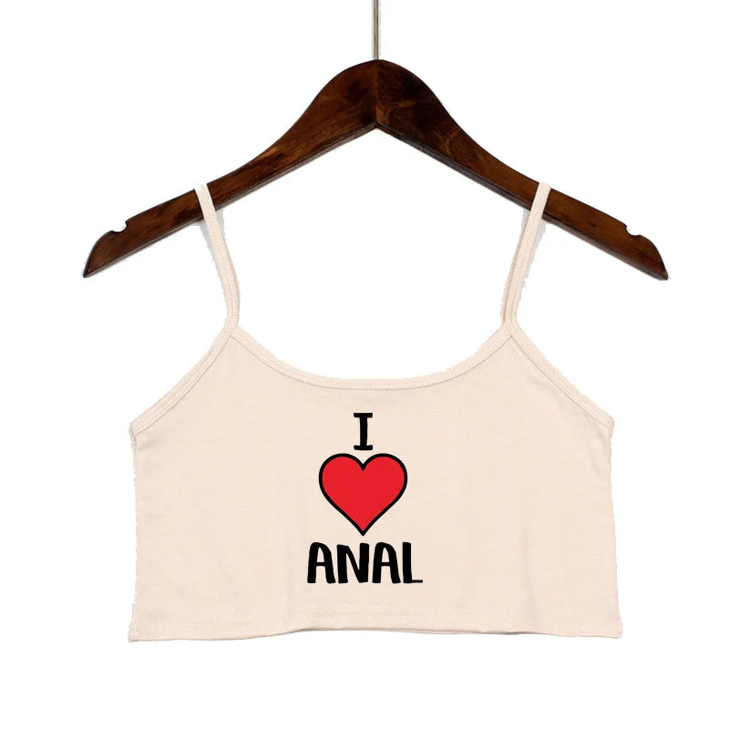 New Anal Love Heart Print Summer Women's Crop Top Sexy Elastic Cotton Camis Sleeveless Short Tank Top Bar Hot Tops for Women