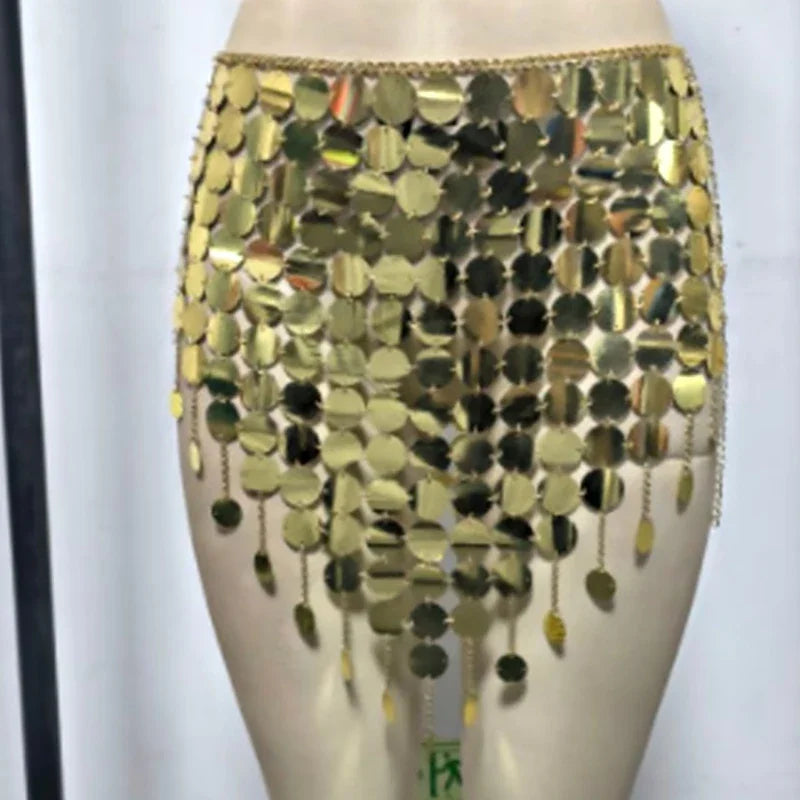 Toucheart Sexy Sequin Bikini Skirt Women Chain Patchwork Sequins Hollow Out Sexy Sling Backless Tassel Women's Skirt Underwear