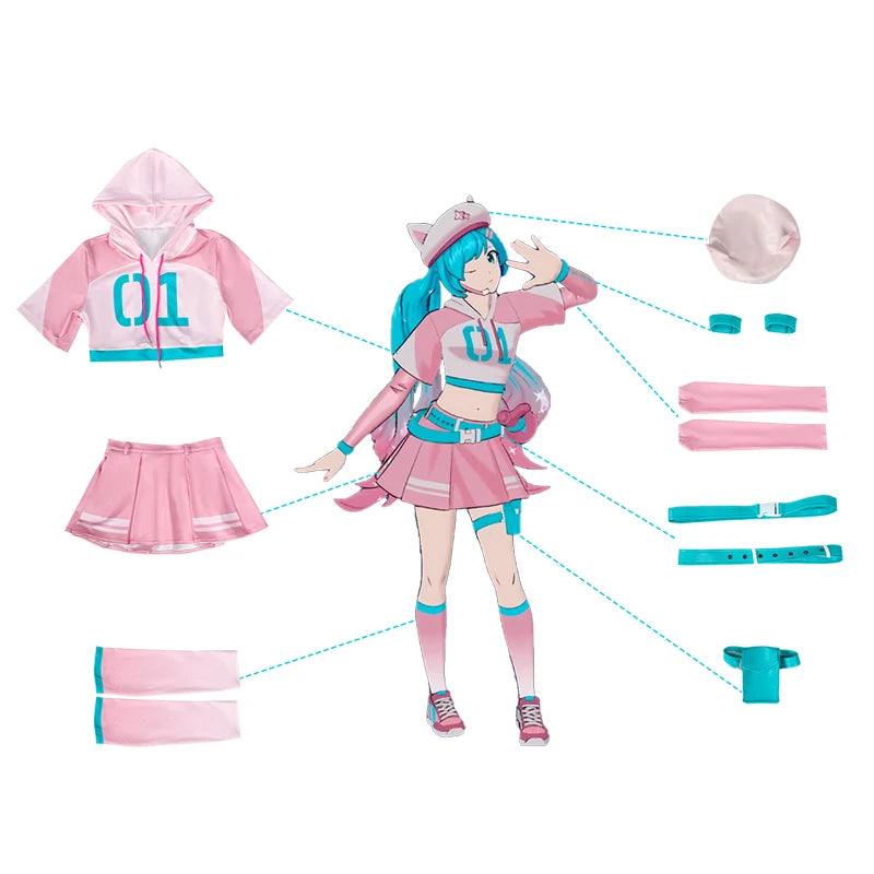 Ashburn Original 2025 Fortnit Cosplay Costume Racing Suit Halloween Women Outfit Top Skirts Socks with Hat