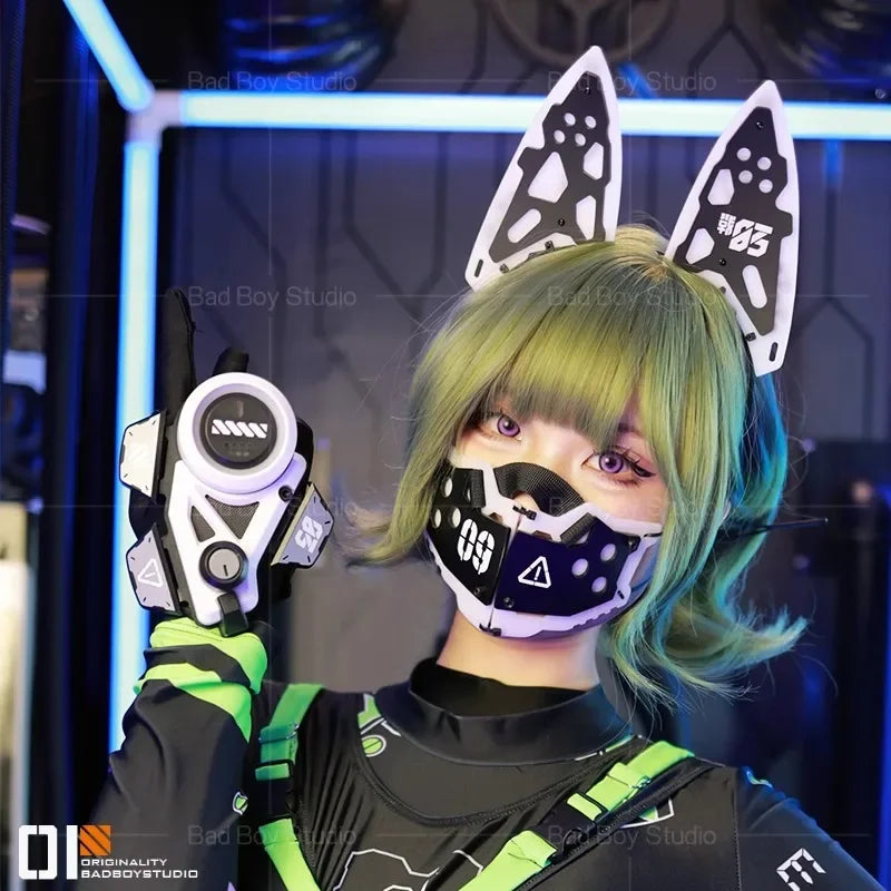 Game Cyber-Punk Mask Cat Ears Cosplay  Headwear Accessories Sci-fi mechanical mechs Mask Hand Armor Cosplay Props Halloween