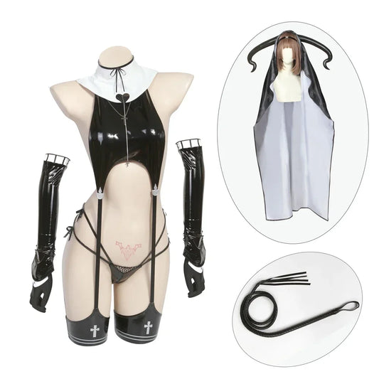Waimengshe  Succubus Nun Sister Cosplay Costumes Original Dark Series Patenr Leather Jumpsuit Halloween Cossplay Sexy Anime