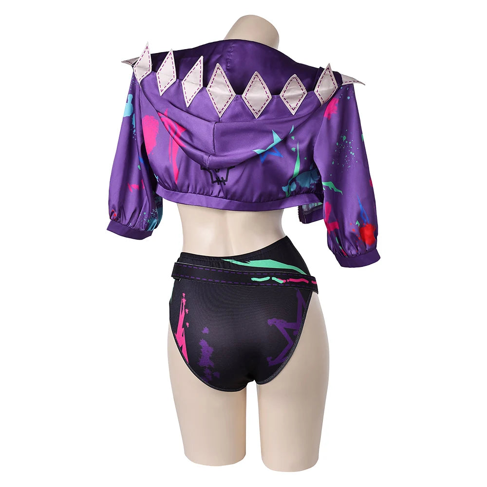 Game LOL Arcane Jinx Swimsuits Swimwear Cosplay Costume Women Summer Sexy Bikini Tops Shorts With Cloak Halloween Party Suits