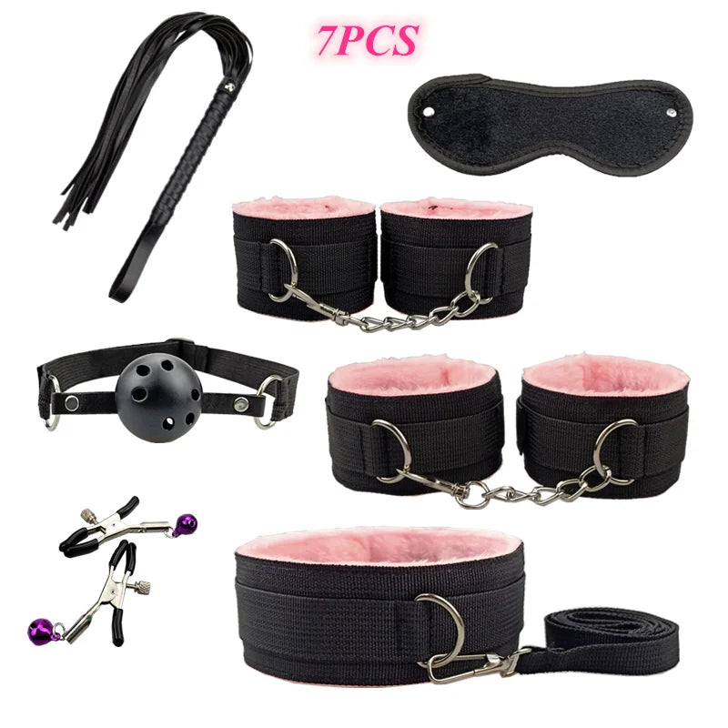 Adult Products Sextoy BDSM Bondage Set Handcuffs Whip Anal Plug Collar Gag Rope Leather Restraint Kits Sex Toys for Couples