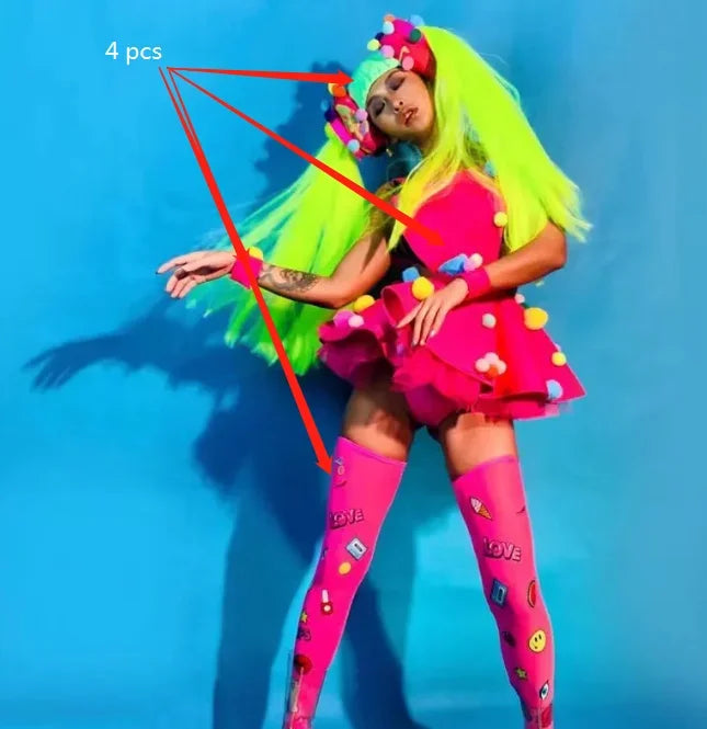 Show Performance Dress Costumes Fluorescent Children's Day Gogo Braid Luminous Women Dancer Handball Props