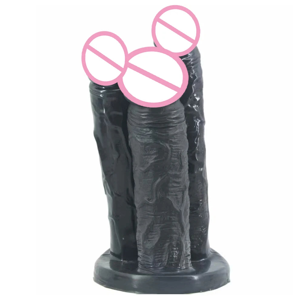 ASHBURN Three-headed FROCKING Penis Flesh Color Thick Dildo Anal Plug Vagina Stimulate Anus Massage Lesbian Flirt Adult Toys for Women Men