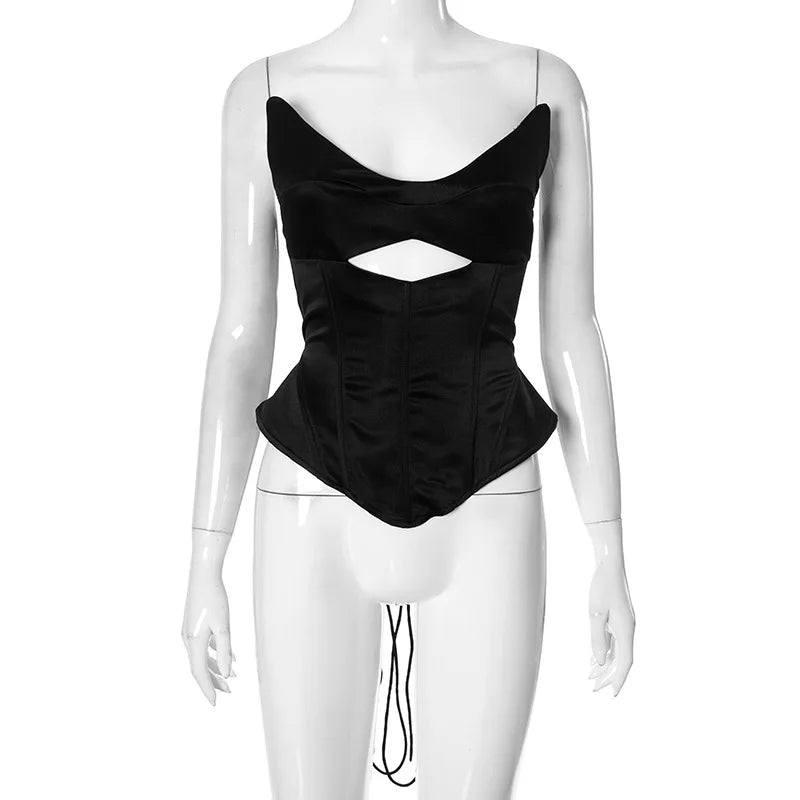 Goth Dark Punk Streetwear Sexy Hollow Out Irregular Corset Tops E-girl Grunge Backless Bandage Tanks Top Y2K Gothic Slim V Vests